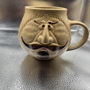 POTTERY CRAFT USA Cup Mustache Man Large Face Mug 1970's
